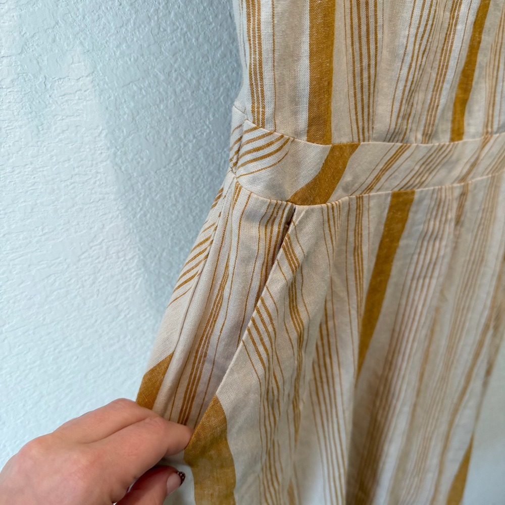 A Loves A Striped Fit and Flare Dress Mustard Yellow Cream Short Sleeve Large - Picture 5 of 5